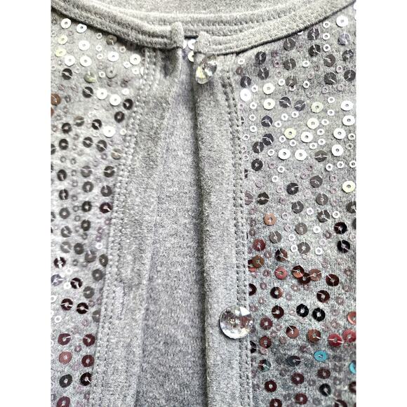 TOP/CARDIGAN-QUACKER FACTORY-Gray-One Piece Tank & Cardigan-Sequins-Size LRG - Picture 4 of 13